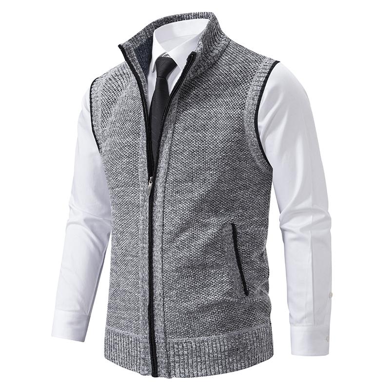 Gilet Maglione Senza Maniche Lavorato a Maglia da Uomo Lana Velluto Cardigan con Cerniera Collo Reversibile Pullover Maglione a Collo Alto Cappotto Maglia Gilet Maglia