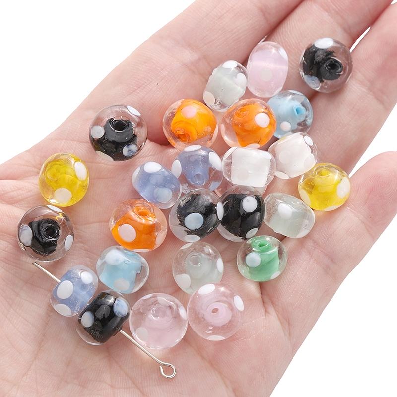 1pc [12x8mm] White Polka Dots Wheel Beads Transparent Flat Round Beads Transparent Glass Wheel Beads DIY Handmade Accessories