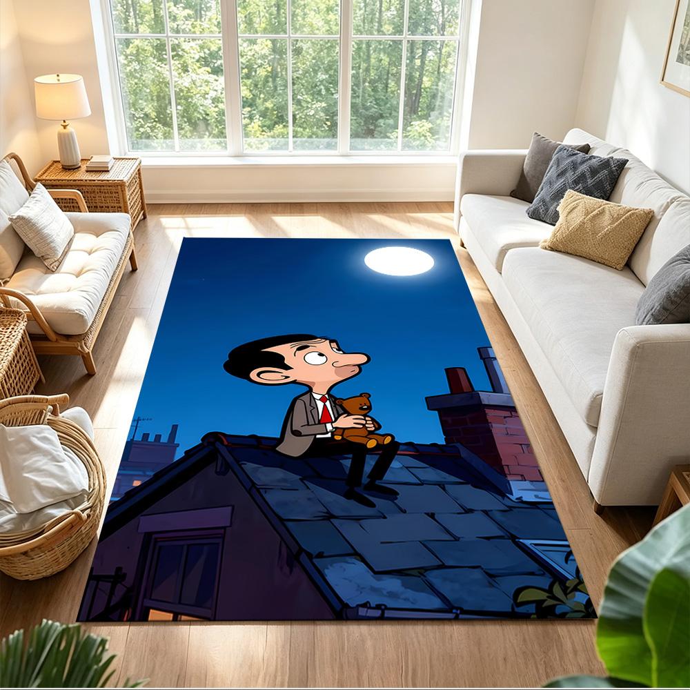 Mr.Bean Expressive Facial Features Cleanable Rug Soft Plush Water-resistant & Washable Corridor & Entryway Bohemian Boho Style Housewarming Gift Idea