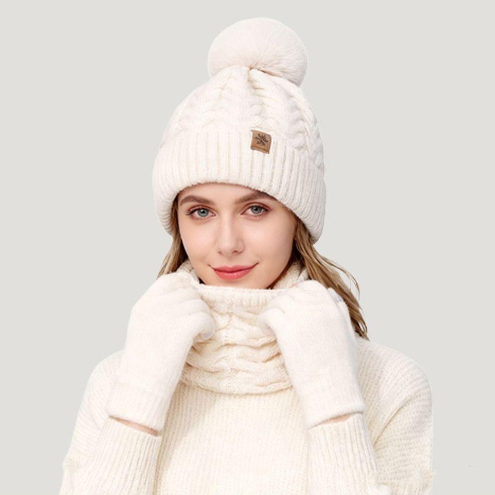 3Pcs/Set Plush Knitted Hat Warm Beanies Hat Fashion Winter Hat Scarf Gloves  Men Women