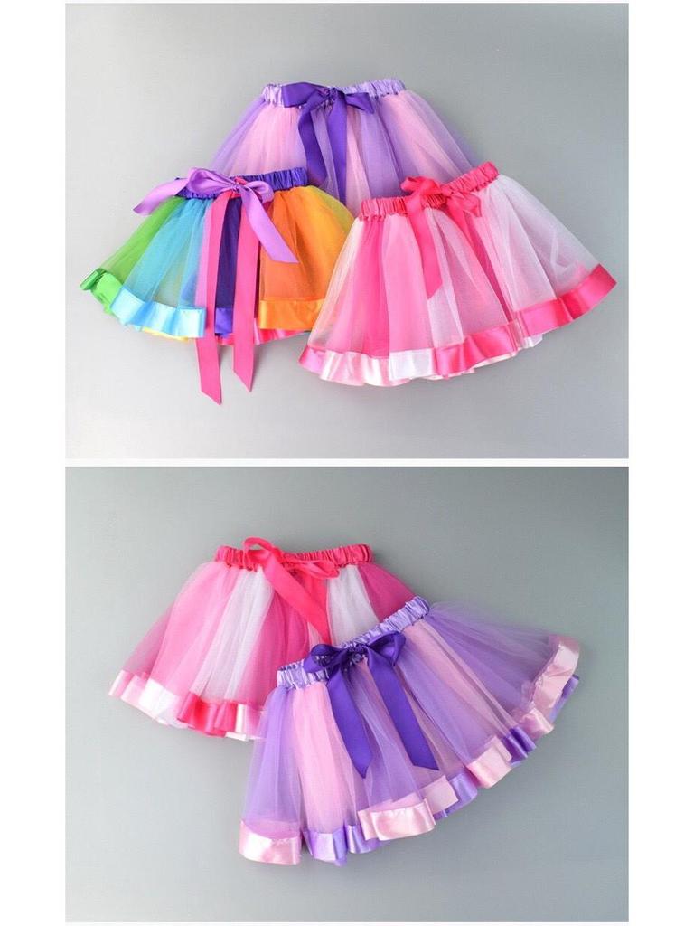 Tęczowa Puszysta Spódniczka Tiulowa Dziecięca na Występ Taneczny - Krótka Spódniczka z Tiulu Dostępna w Magazynie