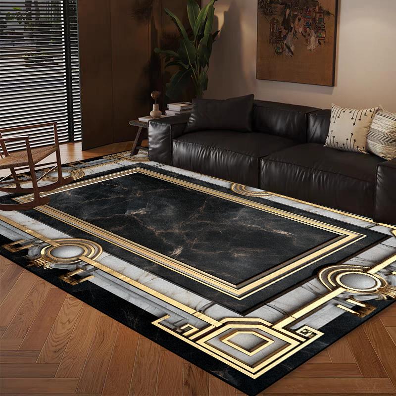 Home Decoration Modern Luxury Large Living Room Antiskid Carpet Soft Bedroom Cloakroom Mats Easy Cleaning Lounge Rug Black Gold