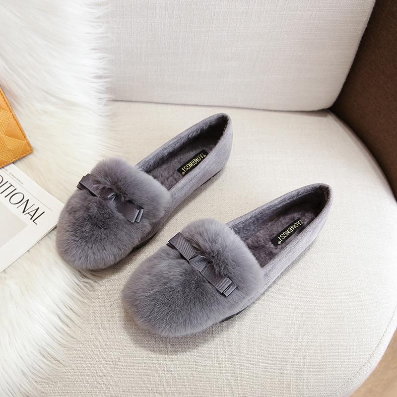 

Yixinda Women s 2025 Furry Rabbit Fur Lined Warm Cotton Height-Boosting Bean Shoes 41 сірий колір