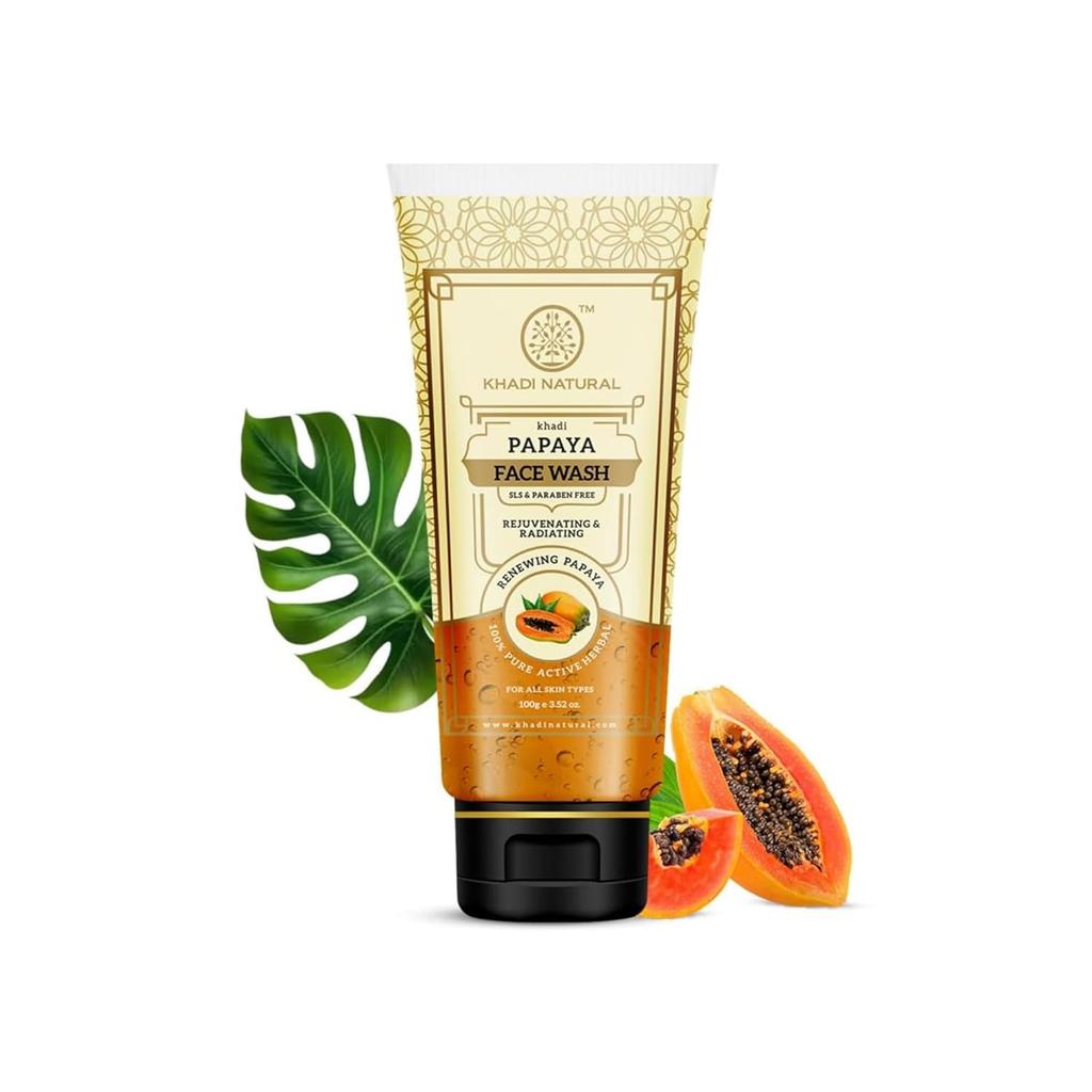 Khadi Natural Papaya Face Wash 100ml Pack of 1 | Brightens Skin | Reduces Dark Spots & Blemishes