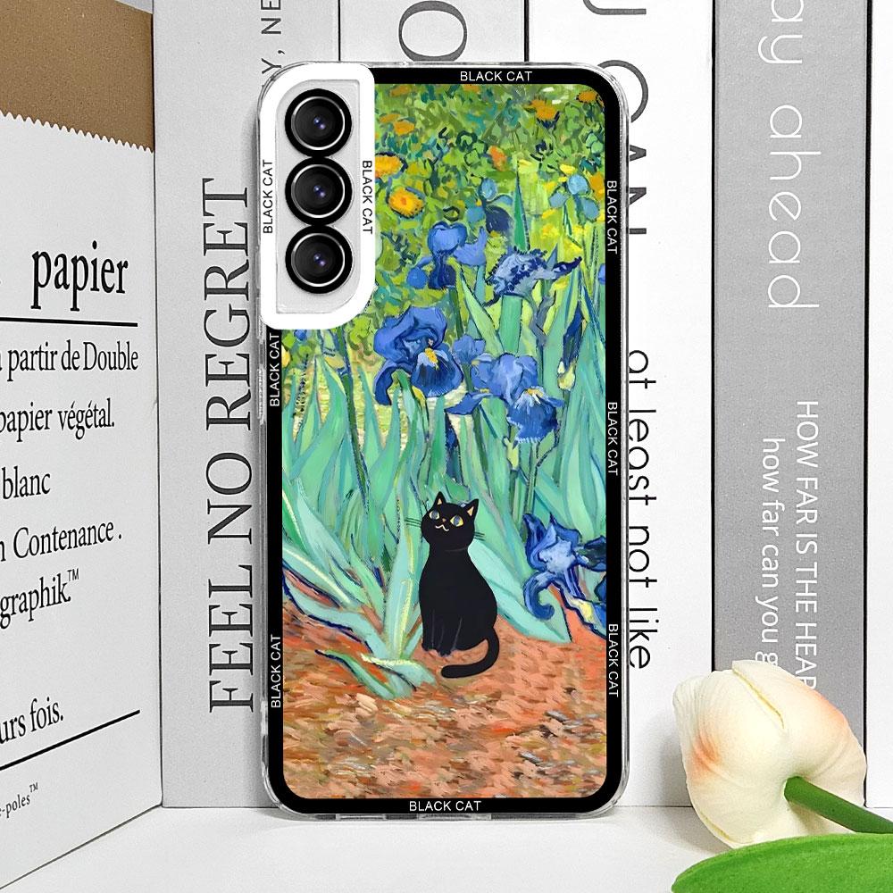 

Retro Oil Painting Van-Gogh Flower Art Cat Phone Case for Samsung Galaxy S25 S24 S23 Ultra S22 Plus S21 FE 5G Clear Cover Fundas For Samsung S23
