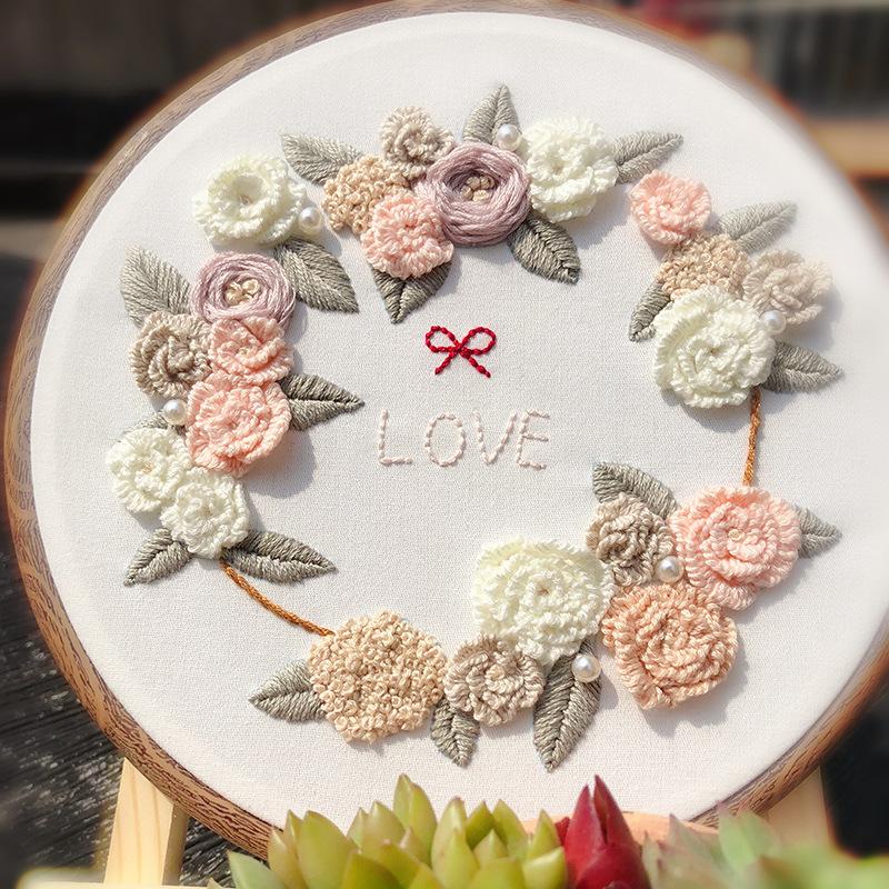 

1 шт. 3D тривимірна стрічкова вишивка весільний букет DIY вишивка ручна робота тканинний матеріал пакет-кіт (без інструментів) 20*20cm