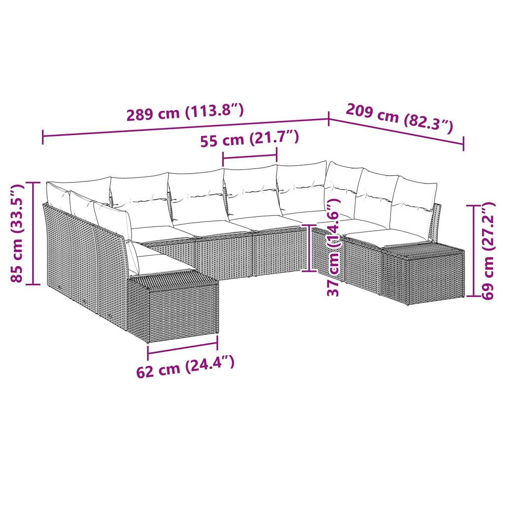 Garden Sofa Set 9 Pieces 8 Seater Brown and Red Poly Rattan