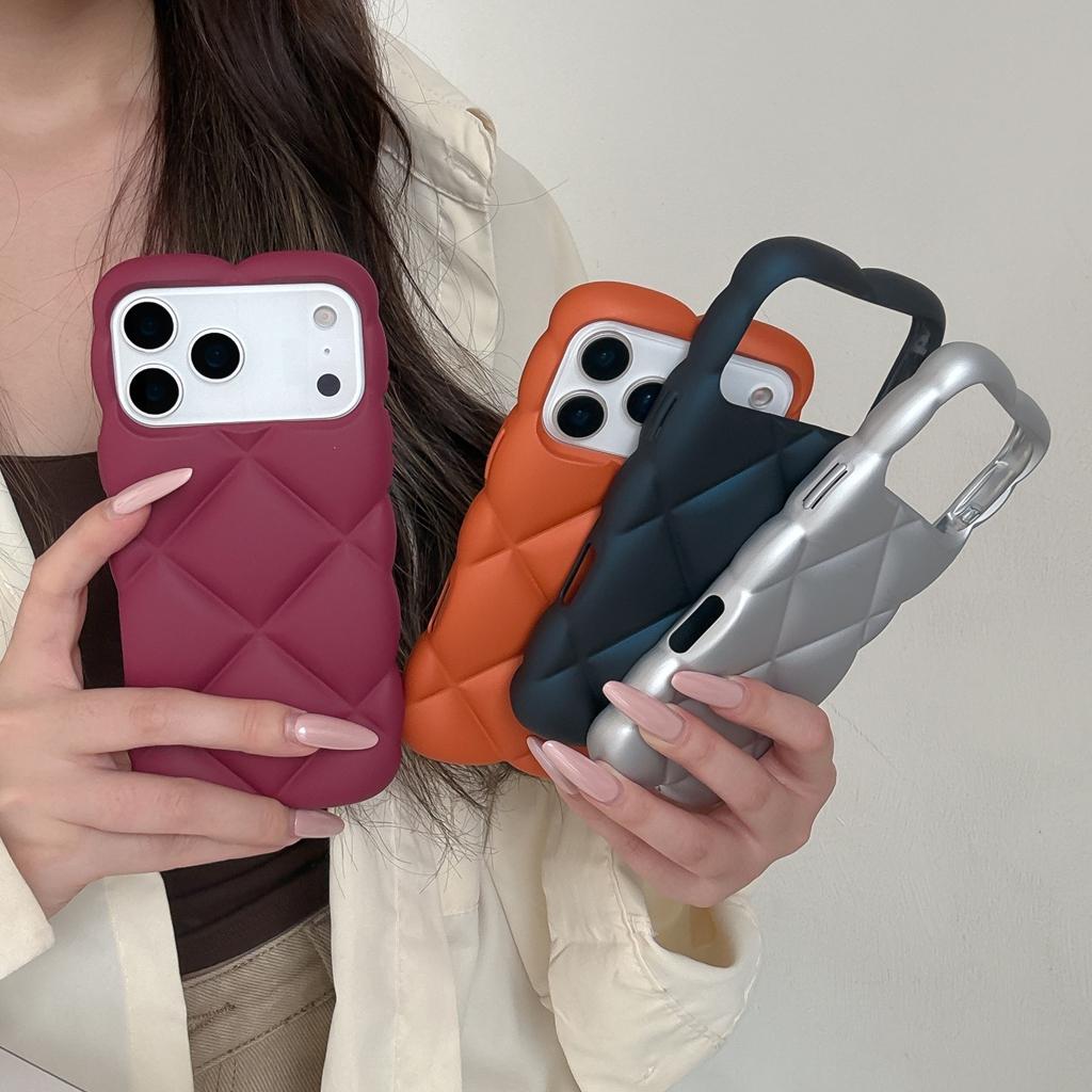 Eenvoudig Stereoscopisch Ruitvormig Rasterpatroon Effen Kleur Mat Schokbestendig Telefoonhoesje voor iPhone 17 16 15 14 13 12 Pro Max