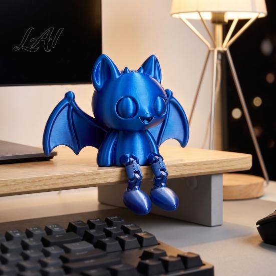 3D Printed Animal Figurine Articulated Bat Ornament with Cartoon Figurine Flexible PLA Plastic Movable Joints Desktop Sitter for Home Office