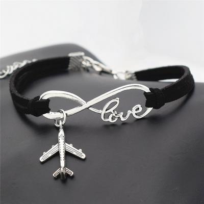 Fashion Women Casual Antique Silver Color Infinity Love Aircraft Plane Charms Airplane Pendants Bracelets Travel Jewelry Gifts