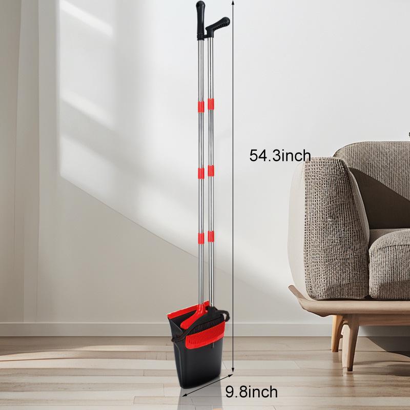 Family Upright Broom & Dustpan Set with Extra Long Handle for Indoor/Outdoor Use