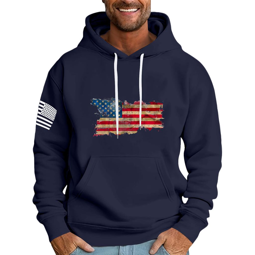 Men's Loose Flag Printed Hooded Sweatshirt Men's Casual Fashion Sports Sweatshirt