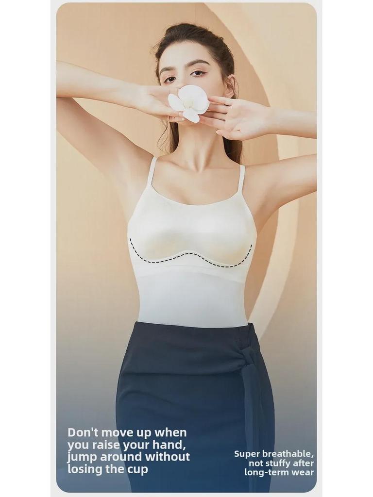 Women's Seamless Silk Camisole with Chest Pad - Sexy, Cool, and Stylish for Spring & Summer