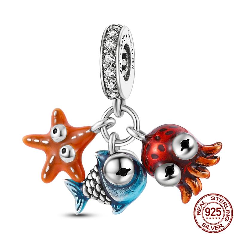 Authentic 100 copper Shell Luminous Bead Charms Crab Octopus Charm Bead Charms Compatible With Authentic Bracelets Do It Yourself Jewellery Making Wo