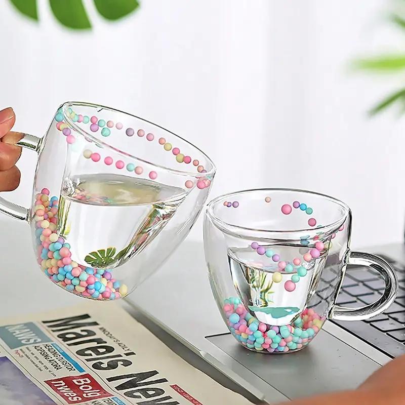 Heart Shaped Glass Mug Double Walled Insulated Quicksand Coffee Cup Perfect Espresso Cups Kitchen Drinkware Home Accessories