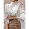 Spliced Long Sleeved Stand Up Collar Shirt Patchwork Long Sleeves Stand Collar Shirt