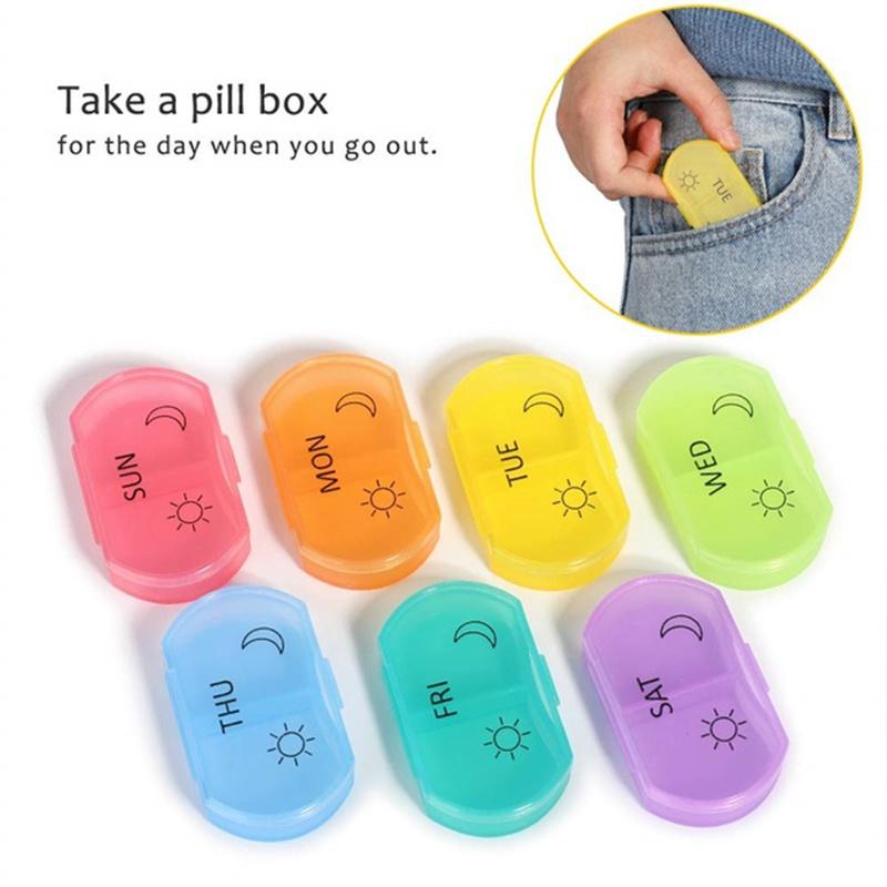 Bärbar daglig pillerlåda AM PM 7-dagars pillerhållare Medicinering Tablett Förvaringsväska Dispenser Organizer