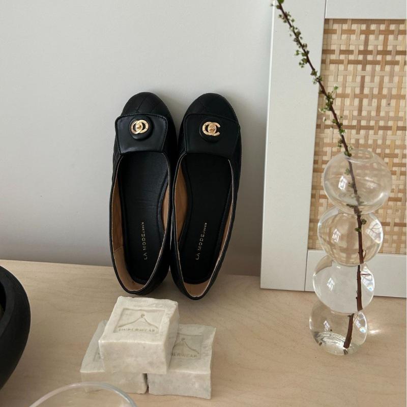 2025 Spring and Autumn New Fashion Round Head Shallow Mouth Flat Bottom Gold Buckle Diamond Single Shoes Small Fragrant Comfortable Women's Shoes