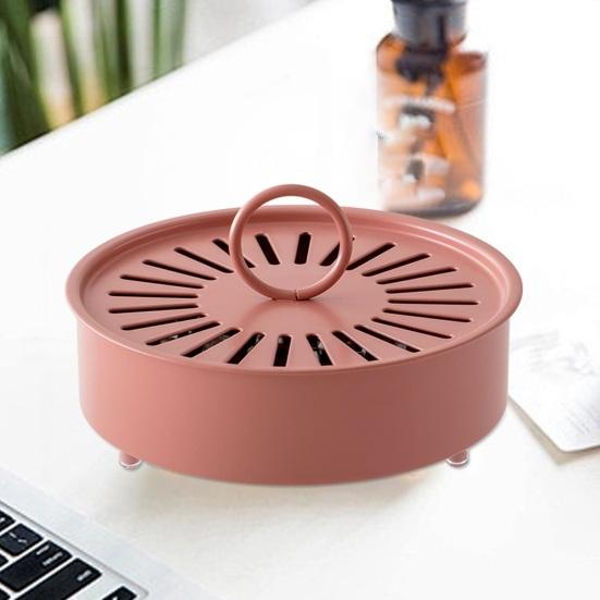 Incense Coil Holder with Handle Cover Portable Indoor Outdoor Camping Fireproof Round Metal Repellent Spiral Incense Burner Ash Catcher Tray