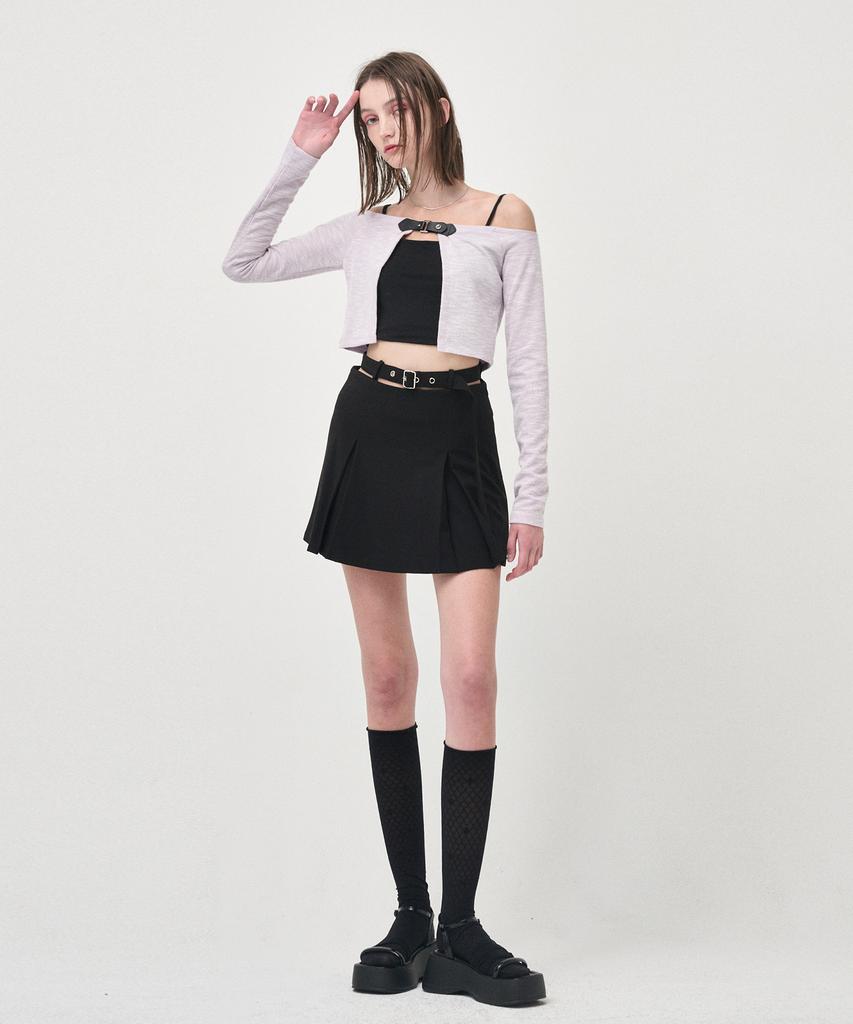 Etmont Belted Pleats Mini Skirt, Black