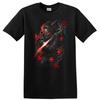 Japanese Ninja Samurai T Shirt with Red Maple Leaves and Sword Action Tee