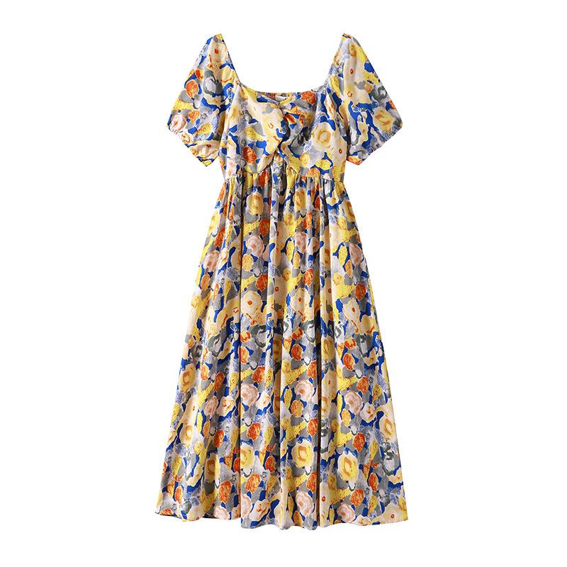 Plus Size Women's Summer Temperament Loose Cover Meat Square Collar Fashion Floral Short Sleeved Dress