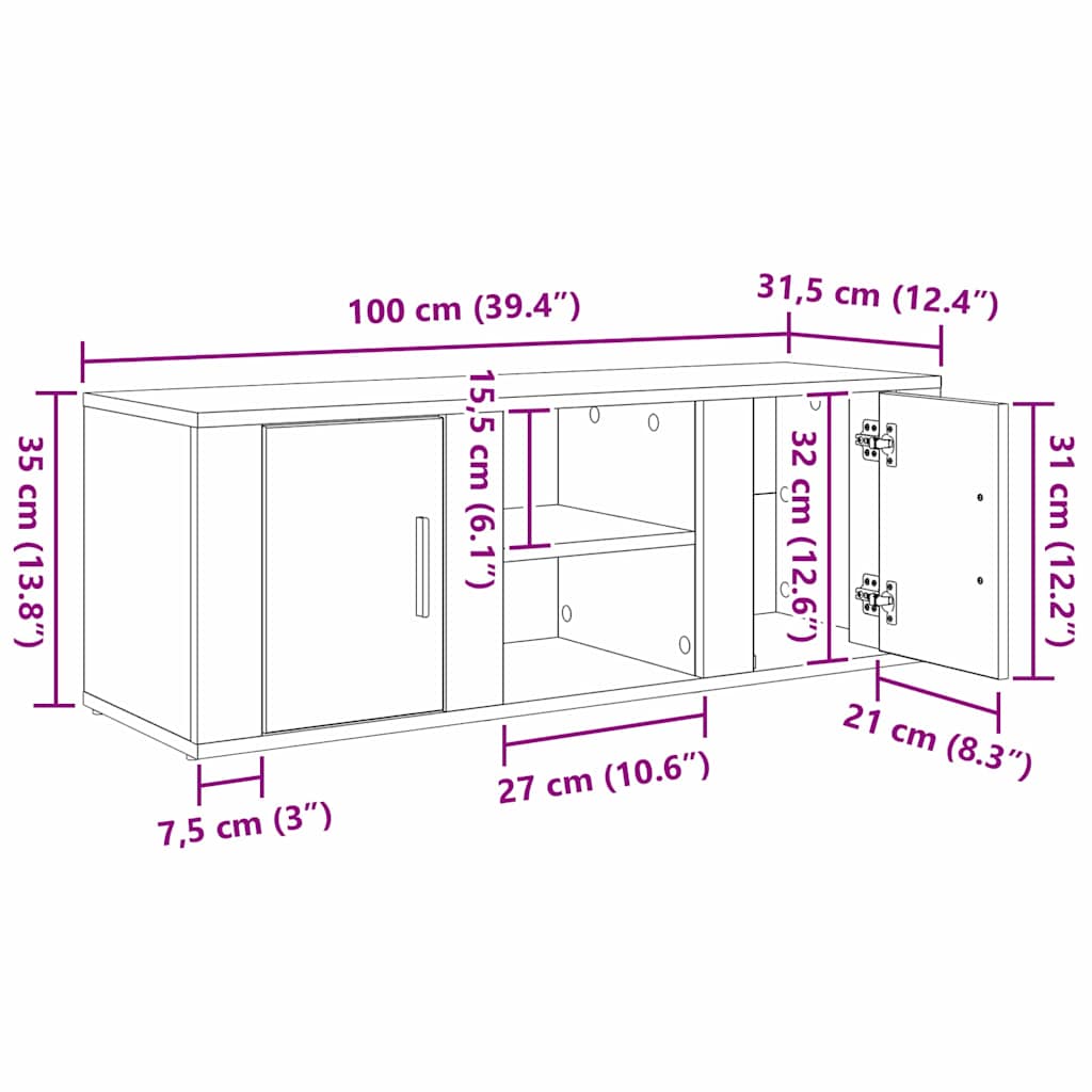 Artisan Oak TV Stand 100 x 31.5 x 35 cm Particleboard