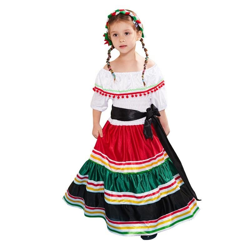 Affascinante Abito Lungo a Tema Messicano per Bambine Perfetto per le Celebrazioni di Halloween