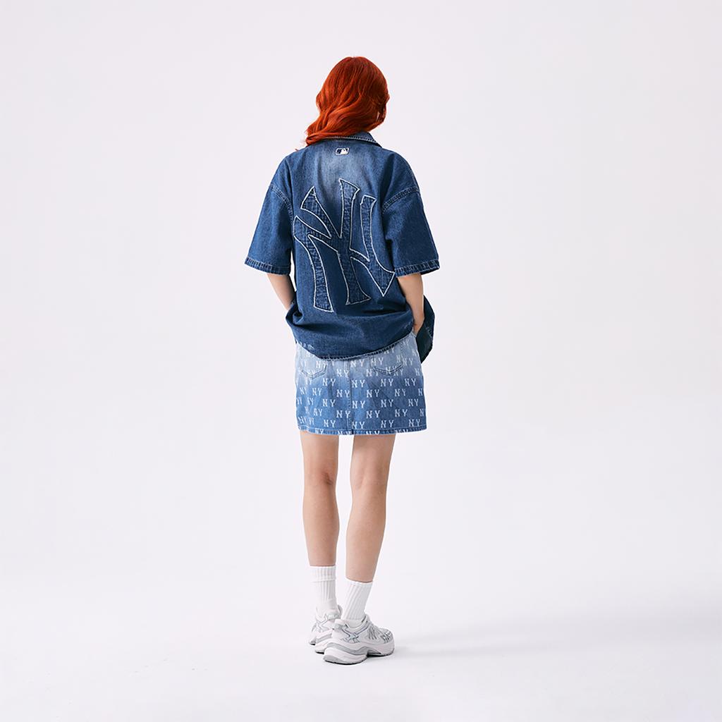 New MLB MONOGRAM Collection New York Yankees SS25 Denim Short Skirts Women's Denim 3FDSM0253-50INS