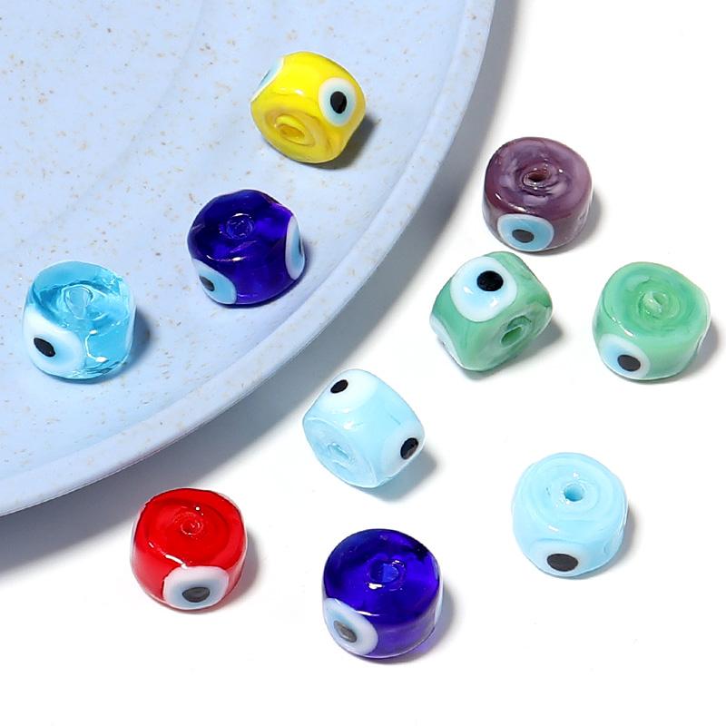 10Pcs Round Lampwork Beads Colorful Eye Printed Glass Loose Spacer Beads Handmade Bracelet Keychain For Jewelry Making Findings