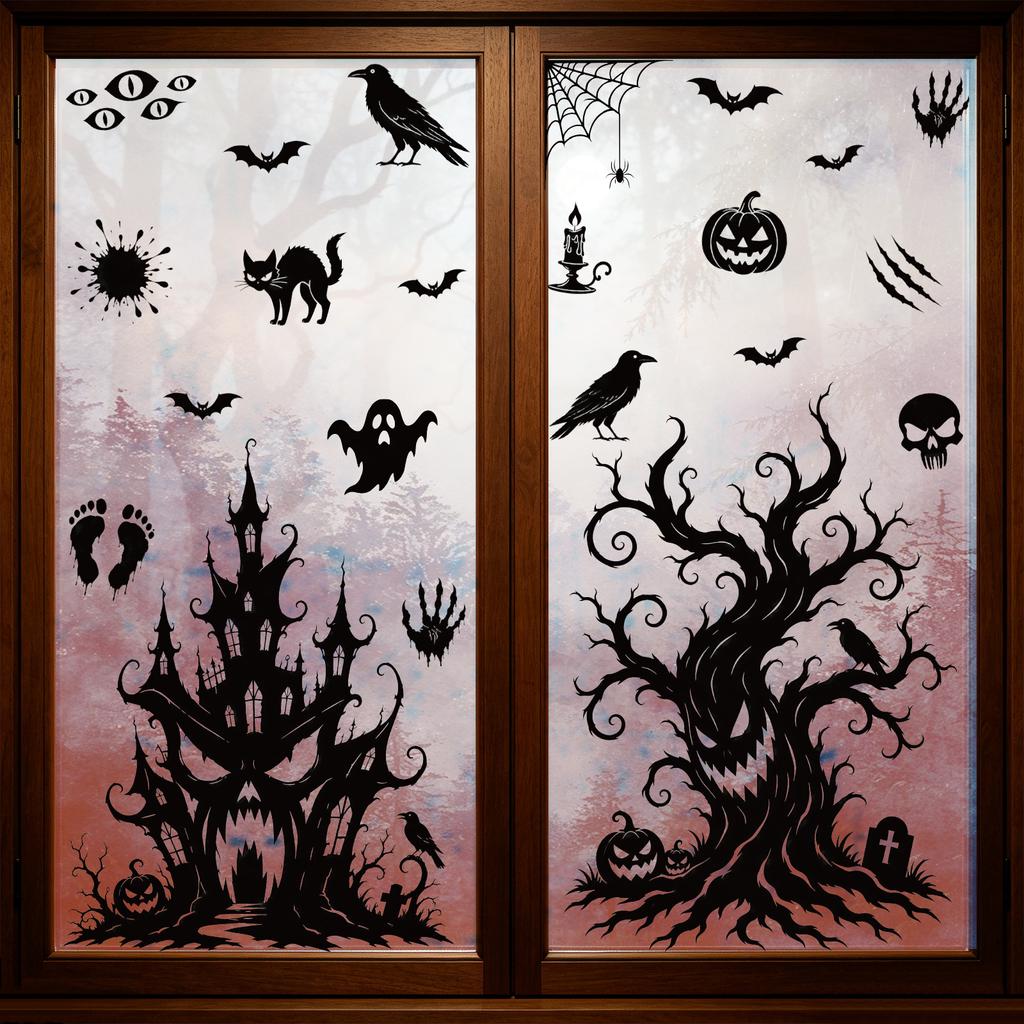 Halloween sticker black horror atmosphere death glass sticker mall window scene arrangement bat static sticker