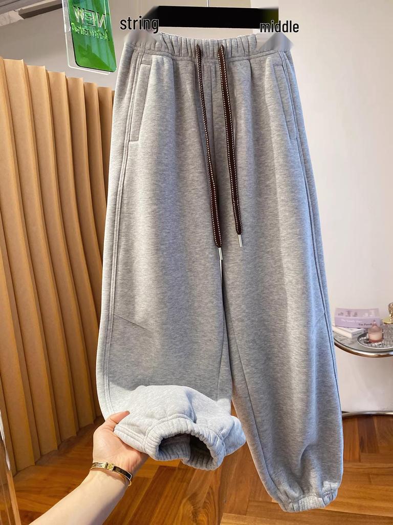 Damen-Jogginghose im koreanischen Stil, gelb, mit Fleece gefüttert, locker geschnitten - Herbst/Winter 2025 Haremshose