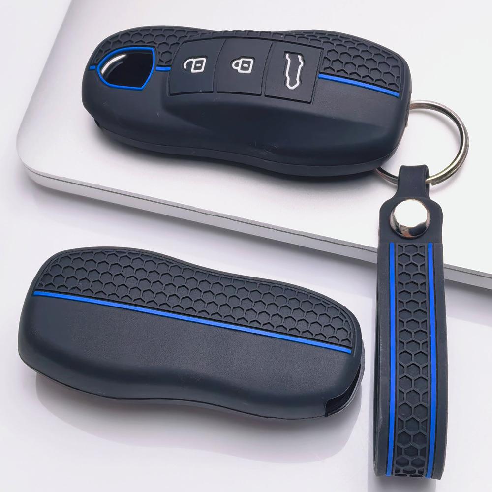 Silicone Smart Key Cover for Porsche Cayenne Macan Panamera 911 Boxster Cayman with Keychain Honeycomb Texture Shockproof Smart Key Shell Accessory