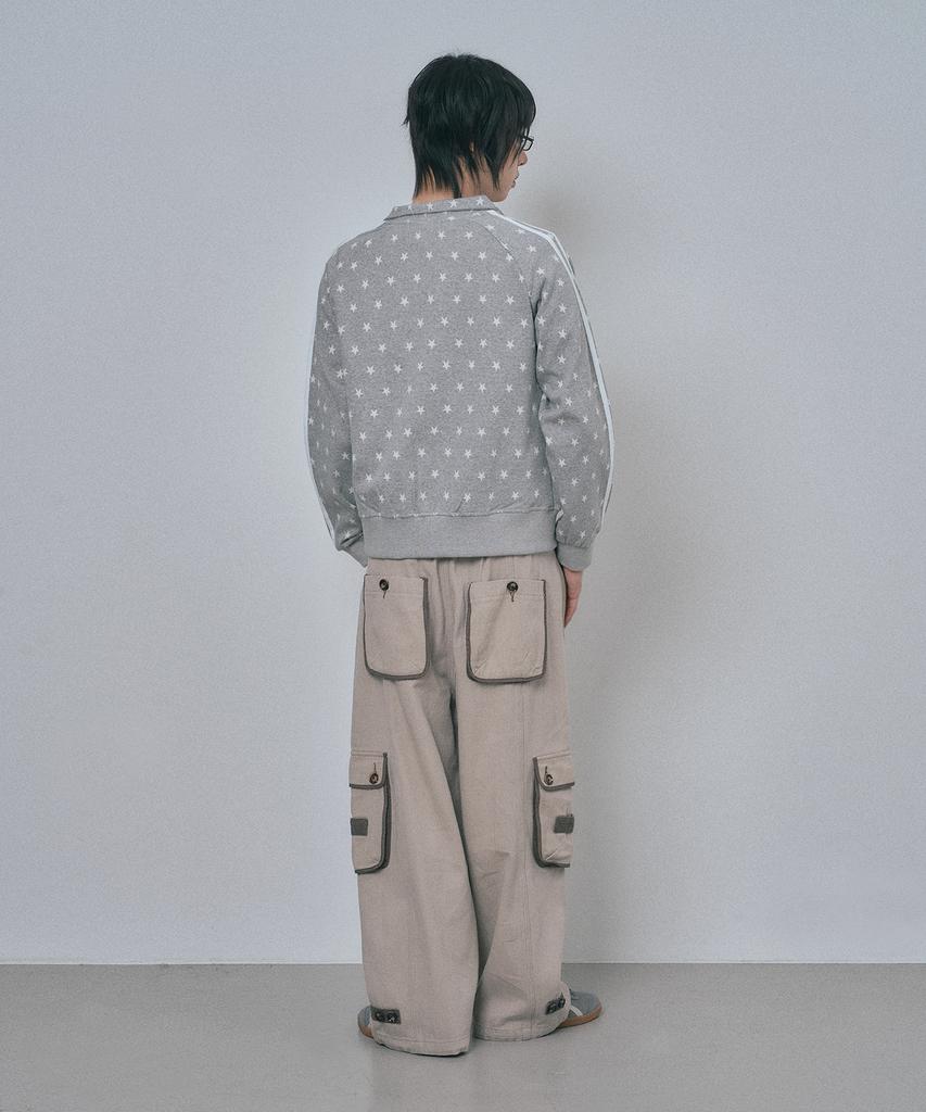 MOO Contrast Cargo Cotton Pants - Light Beige