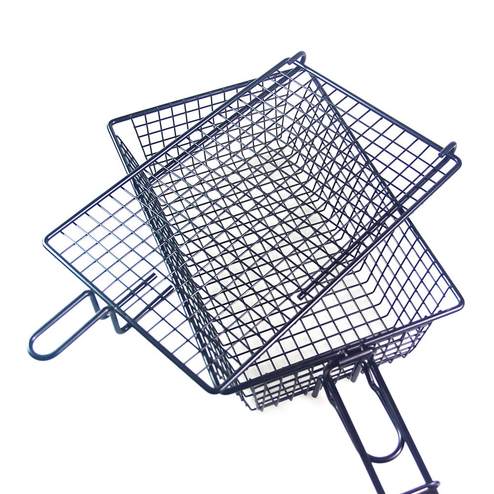 Grilling Nonstick Grill Basket with Lid Metal Barbecue Basket with Foldable Removeable Wooden