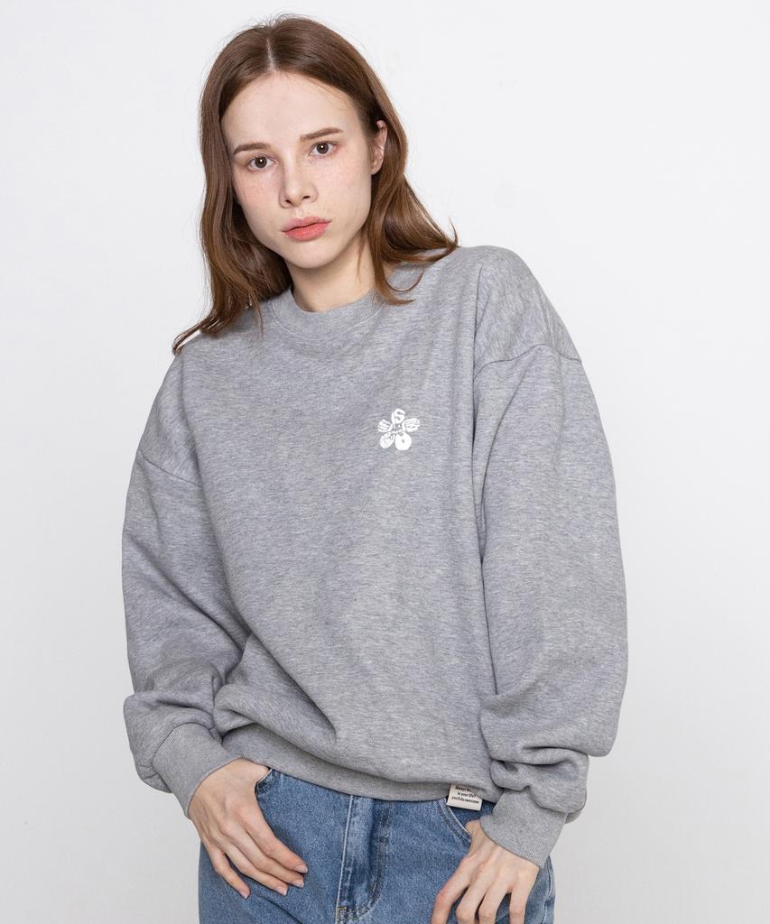 GRAVER [Unisex] Small Life Logo Flower Smile Sweatshirt_Gray