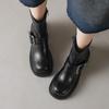 Side Zipper Short Boots Women'S Round Head Elastic Thin Boots Belt Buckle Thick Sole Height Small Medium Boots