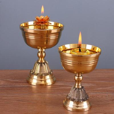 Porta Lámpara de Ghee para Adoración: Luz Eterna de Latón de Cobre Puro para Altar de Buda, Compatible con Aceite de Sésamo Comestible.