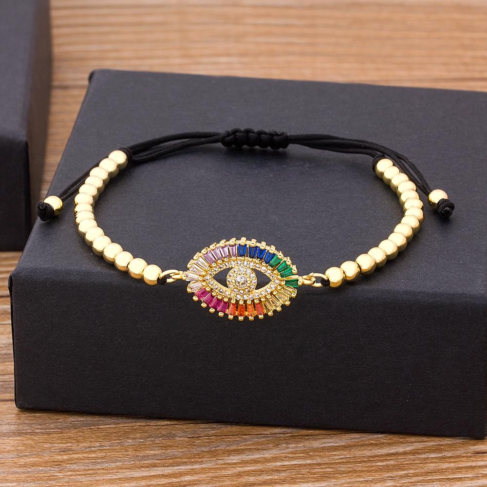 Nidin Hamsa Hand Evil Eye Copper Beads Adjustable Bracelet Lucky Braided Rope Bracelet 5 Styles For Women Men Party Jewelry