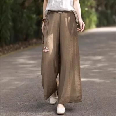 Dámske Vintage Vyšívané Kvetinové Široké Nohavice Jednofarebné Elastický Pás Nohavice Letné Voľné Bežné Nohavice