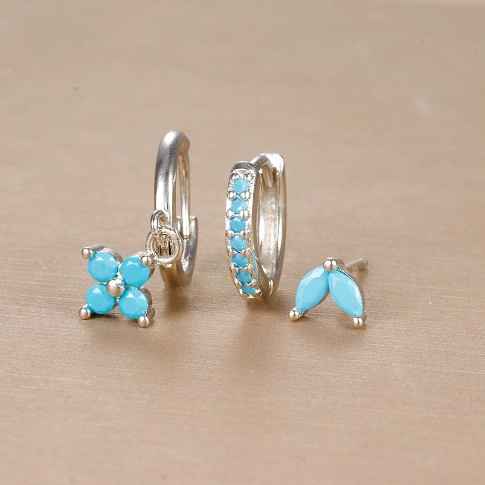 3PCS Trendy Stainless Steel Flower Drop Earring Set For Women Crystal Zirconia Dangle Earring Hypoallerg Piercing Jewelry Aretes