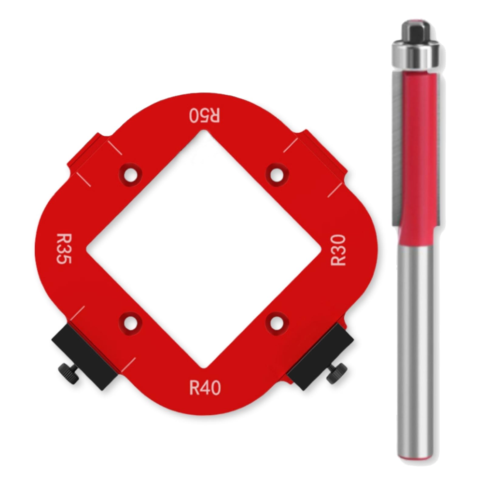 

Corner Processing Jig with Trimmer Corner Template Router Aluminum Slide Clamp Large Size Bits, Jig, Jig, 2-Piece Set, Guide, Alloy, Mount, (R30-R50)