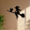 1pc Metal Wall Art Witch Black Cat Halloween Gift Rust Resistant Outdoor Sculpture Garden Fence Spooky Autumn Decoration