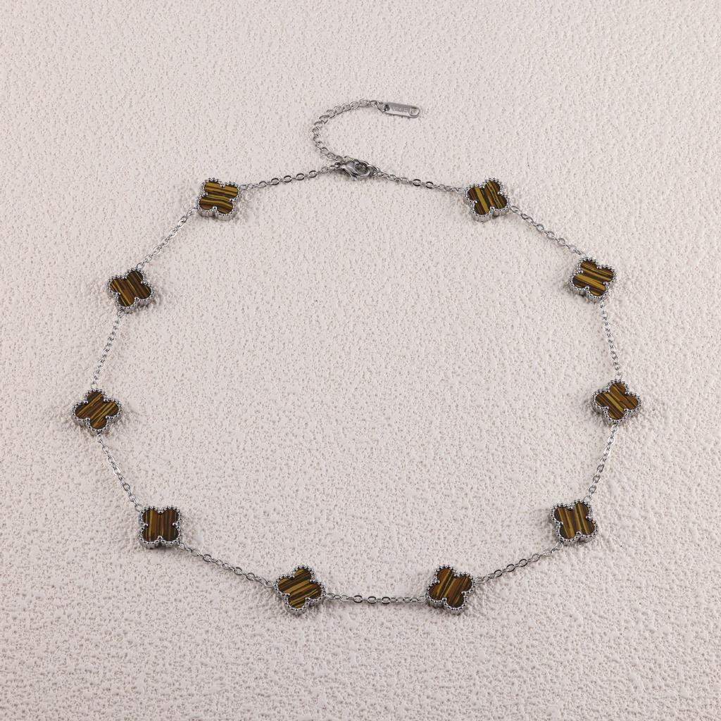 Steel-colored Four-leaf Clover and Ten-flower Necklace Clavicle Chain Fashionable and Non-fading Necklace for Women