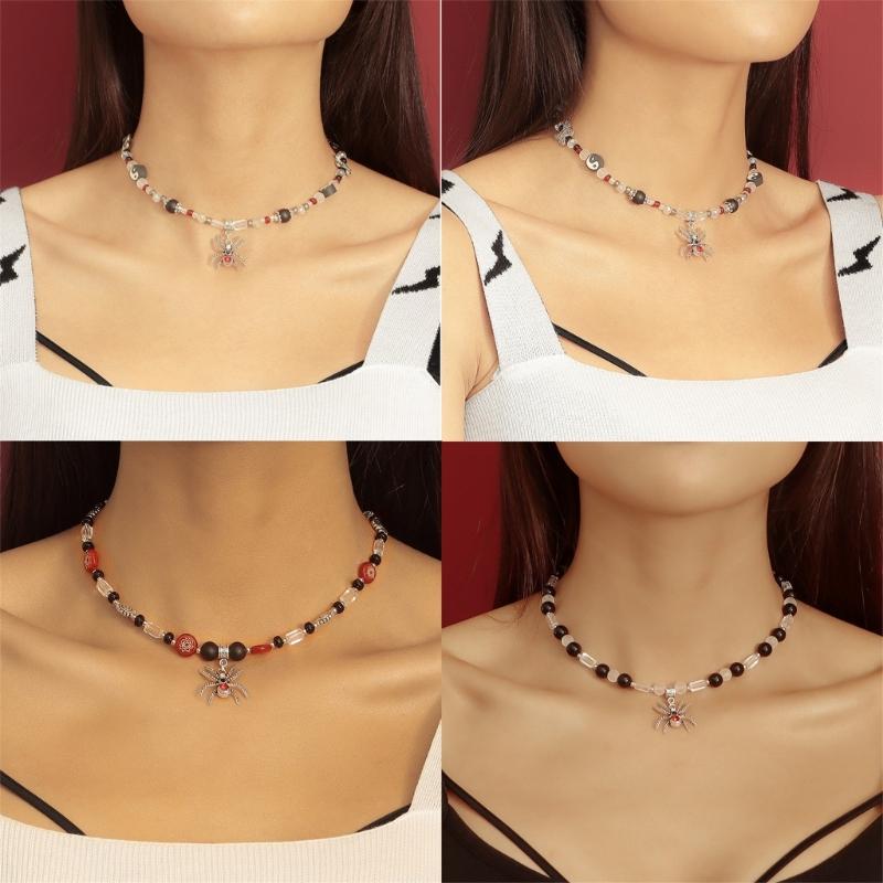 Diamonds Spiders Exaggerated Clavicle Chain Female Temperament Handmade Beaded All-matched Crystal Stone Necklace