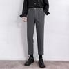 Small Trousers Men's Nine-point Slim-fitting Straight Casual Pants Men's High-end Drape Black Suit Pants Summer