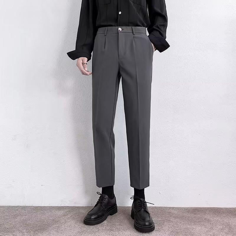 Small Trousers Men's Nine-point Slim-fitting Straight Casual Pants Men's High-end Drape Black Suit Pants Summer