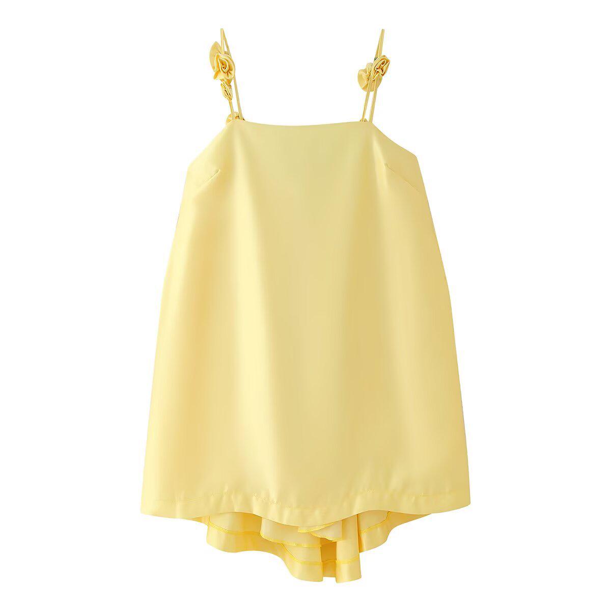 

Женская мода весна 2025: Повседневное атласное платье-комбинация в европейском и американском стиле с 3D-цветочным принтом M жёлтый