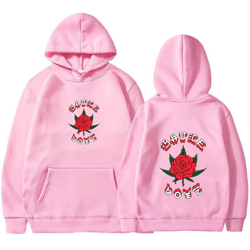 New Rapper Rose Print Trend Hoodie Korean Version Loose Casual Hooded Sweater Men