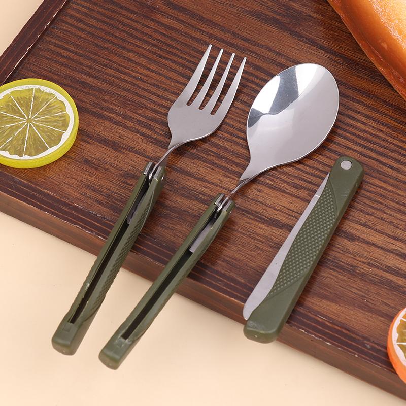 3ks přenosná mini sada nerezového nádobí Skládací sada příborů se lžící, vidličkou, noži pro venkovní kempování, piknik Talheres